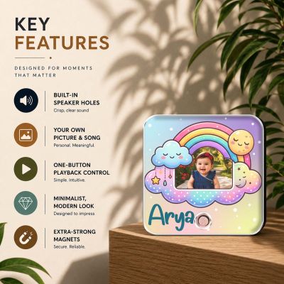 Personalized Baby Photo Musical Fridge Magnet with Favorite Song Baby Memory Gift for Newborn, Baby Shower, Naming Ceremony, First Birthday